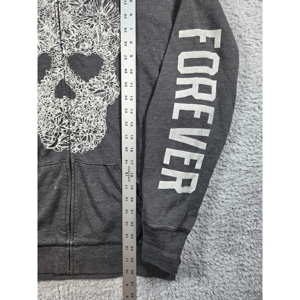 PINK Victoria's Secret Hoodie Medium Gray Women Floral Skull Zip Up Y2K Grunge - Picture 8 of 10